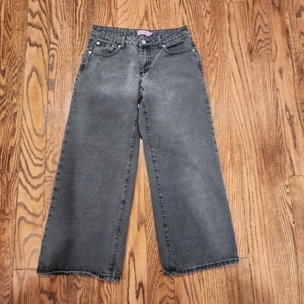 Edikted Wide Leg Jeans Women Small Black Faded Streetwear Y2K Baggy